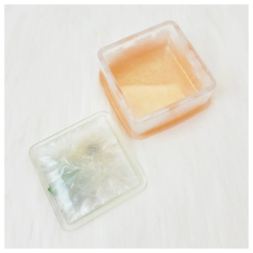 Floral Trinket Box Small Square Jewelry Box Stash Box Yellow Orange White